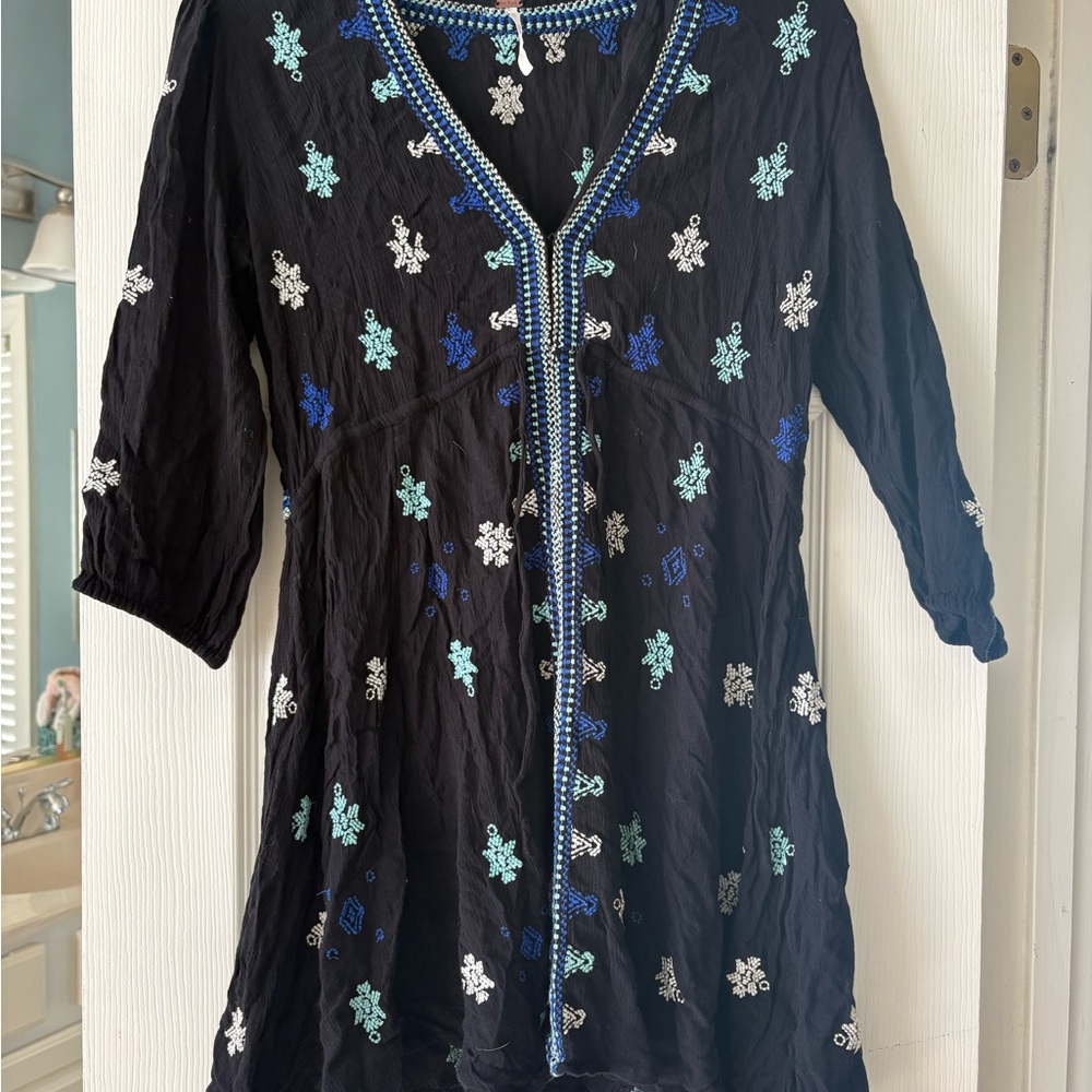 Black Tunic with Blue and White Embroidery